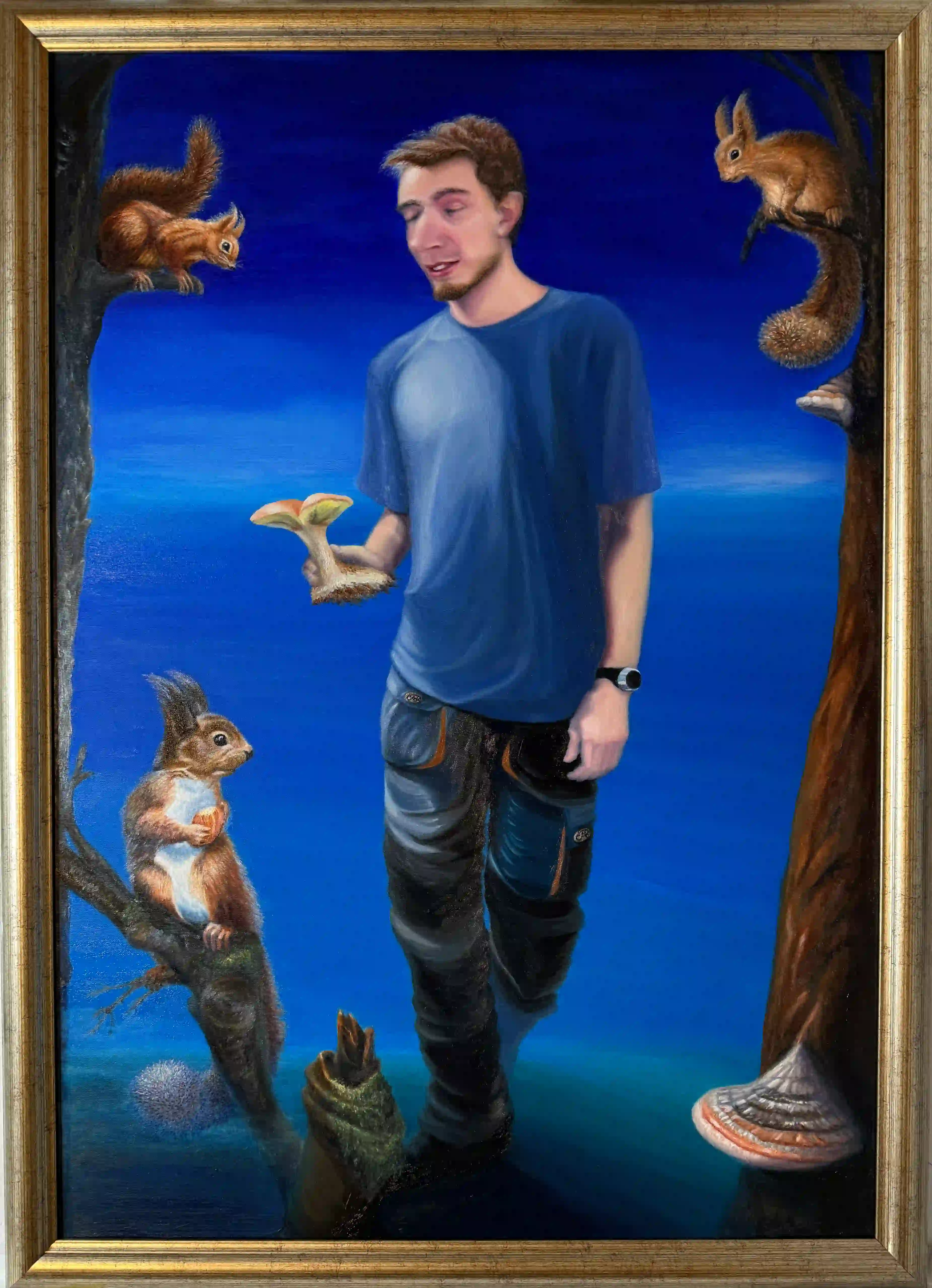 Walking with Squirrels - Oil painting on canvas, 100x70 cm